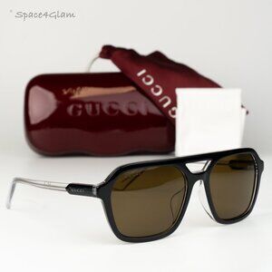 Gucci Women Sunglasses Black Brown Pilot GG1823SA 003 NEW AUTHENTIC